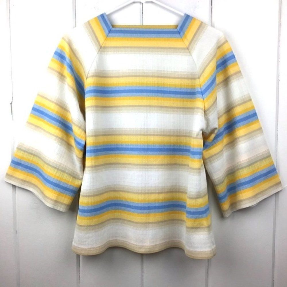 ‎Vintage Cream & Blue Boatneck Bell Sleeve L